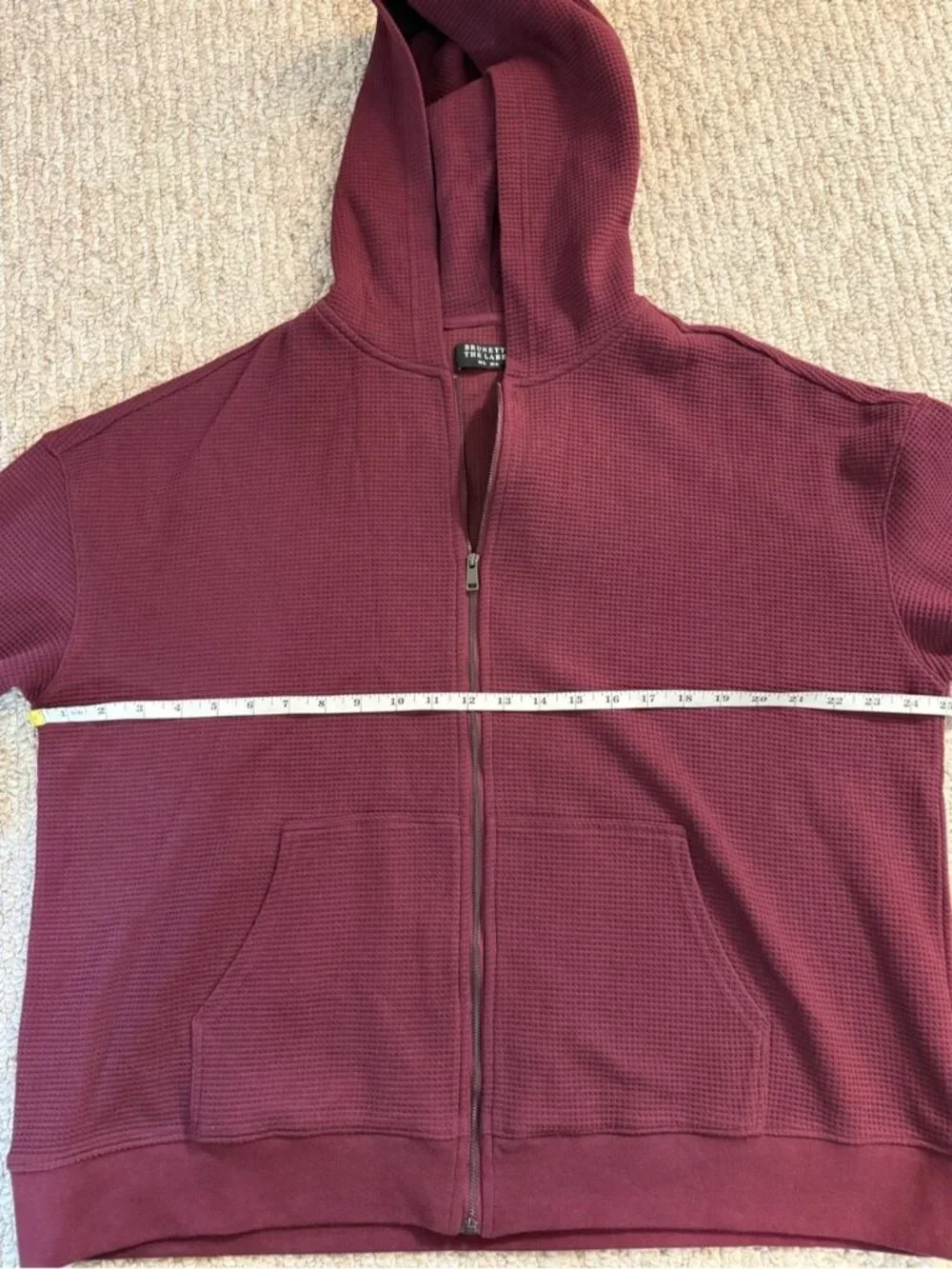 Brunette The Label Waffle Full Zip Hoodie Burgundy Medium Large